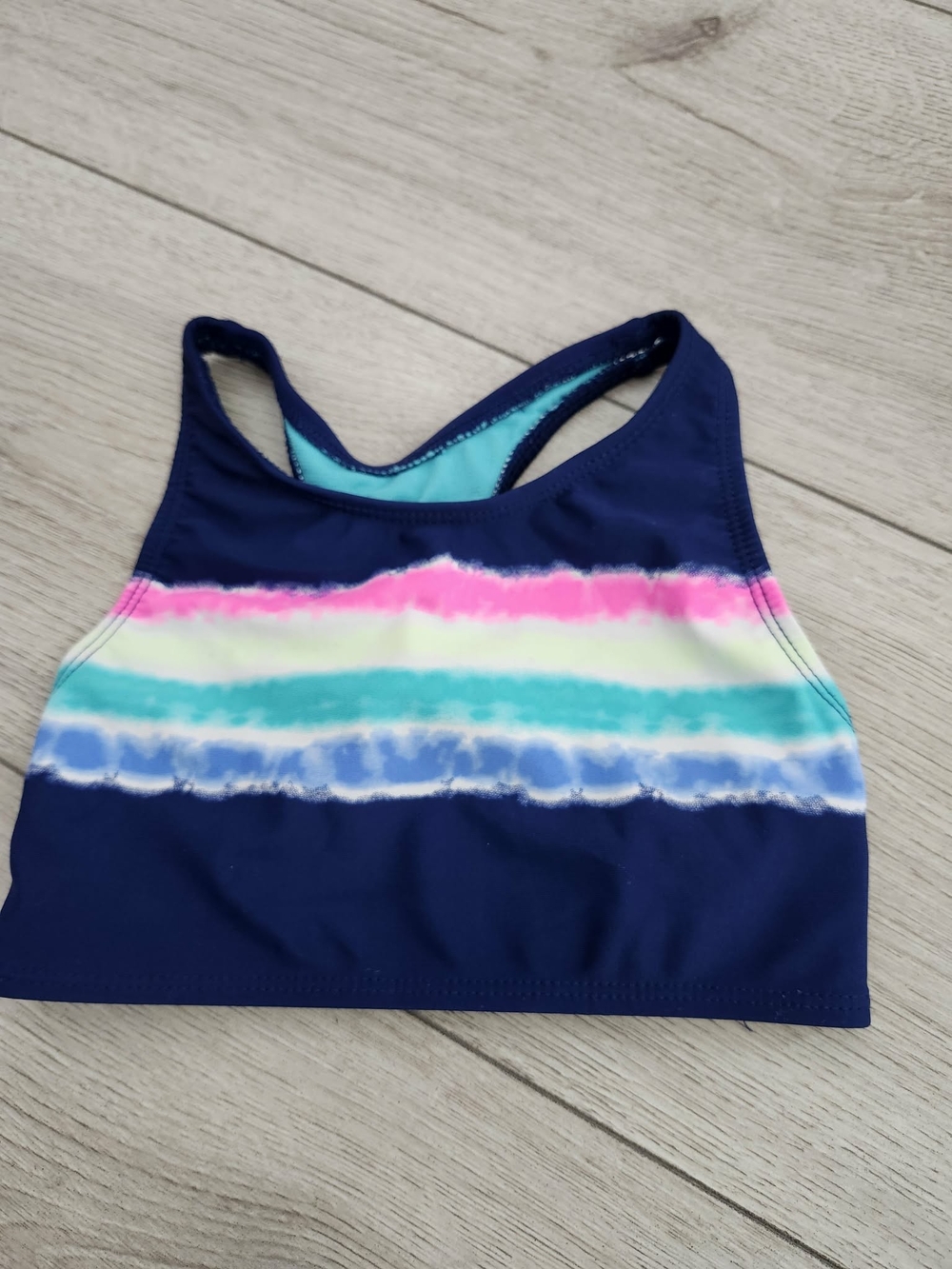 George Girls Navy Striped Tie Dye Bikini Swim Top Crop Tank Size S 6 👙